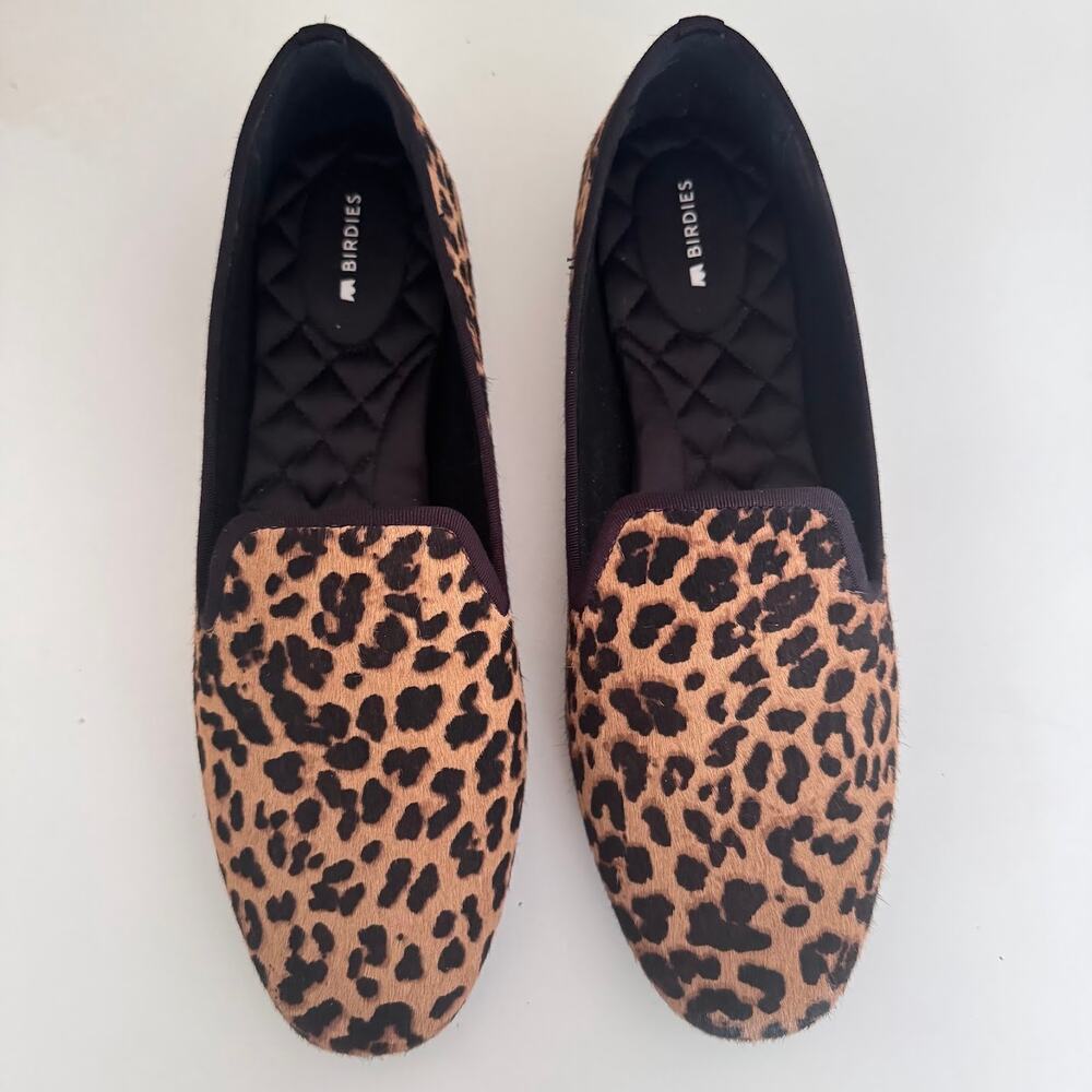 Birdies The Starling Leopard Print Calf Hair Slip On Flats 10.5